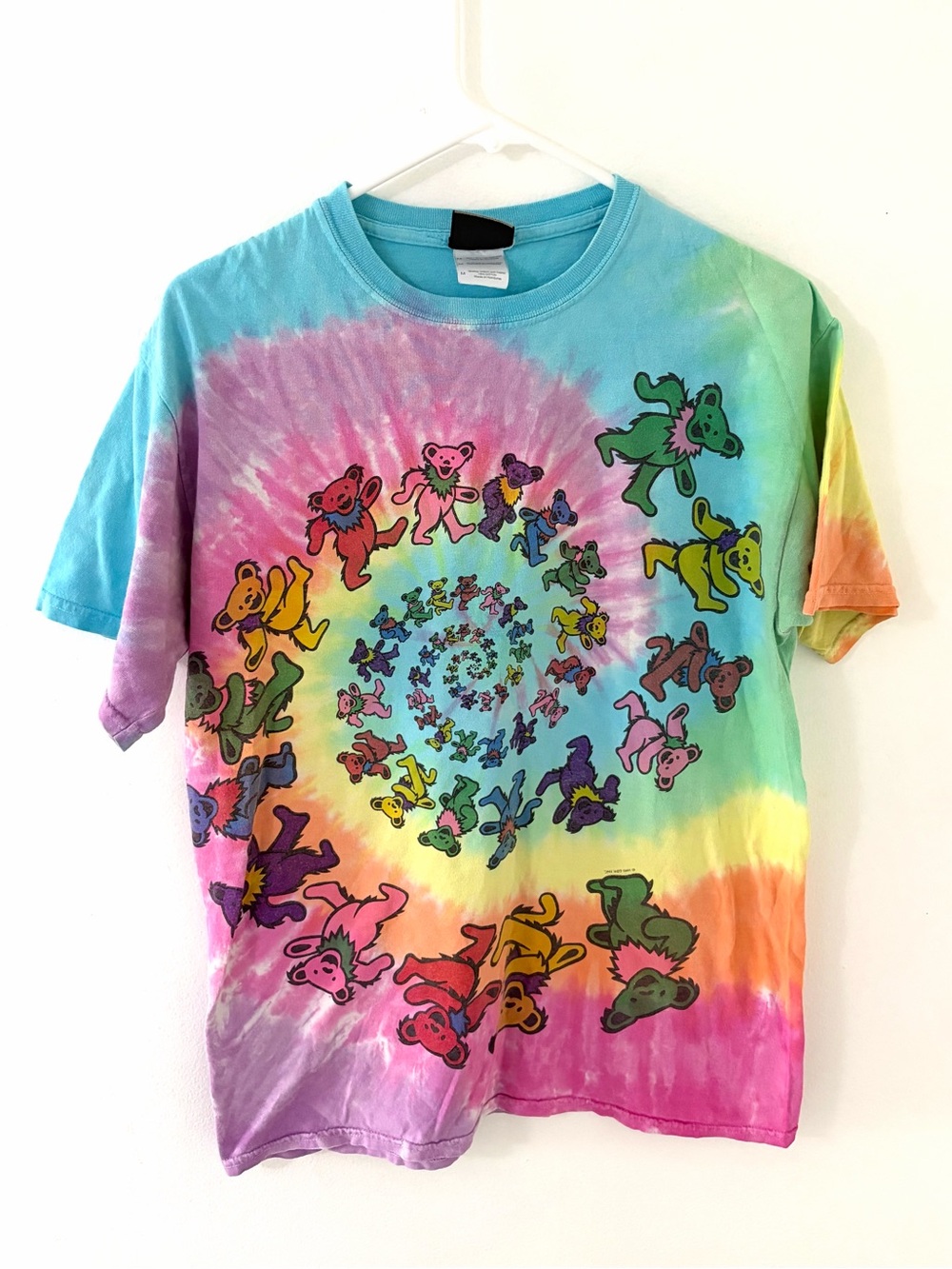 Vintage Liquid Blue 1995 The Grateful Dead Spiral Bears Tie Dye T-Shirt, Size: M